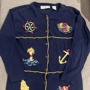 Vintage Chaus Nautical Embroidered Cardigan